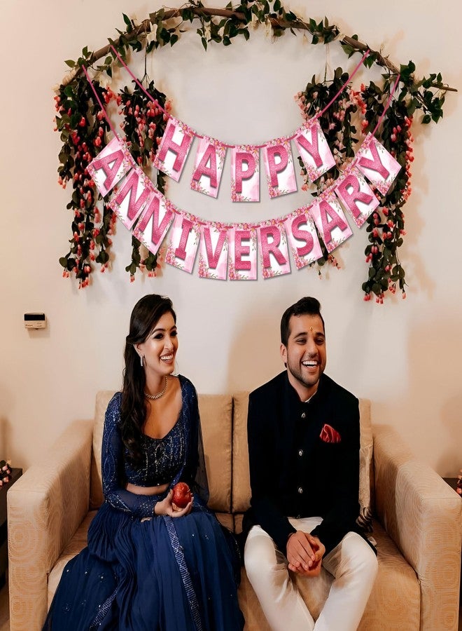 ووبوكس لافتة زينة عيد زواج سعيدة من ووبوكس، بخط وردي سيمر وخلفية زهور، زينة منزلية لعيد الزواج، قطعة زينة لعيد الزواج، قطعة زينة لعيد الزواج - Image 5